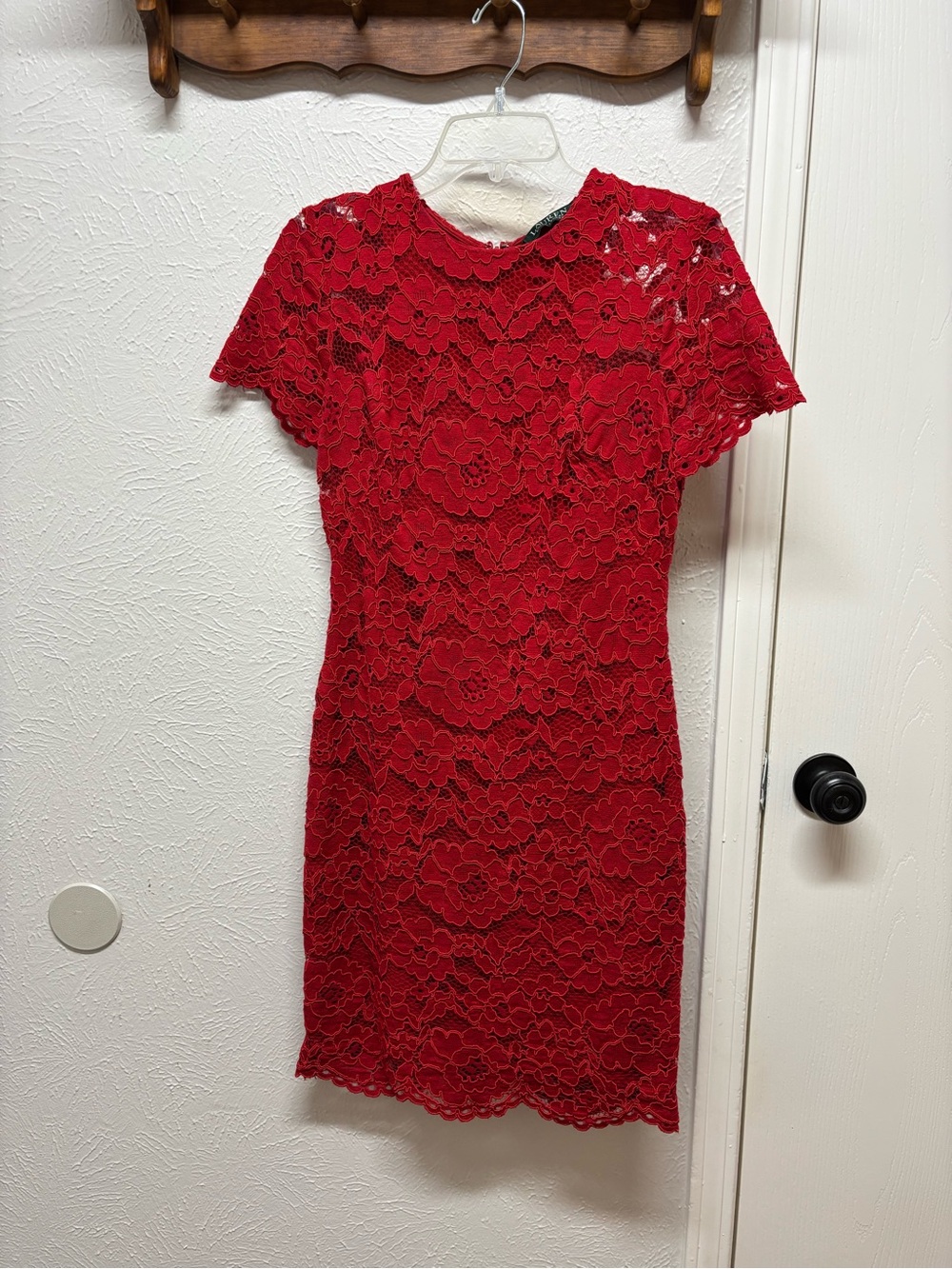 Ralph Lauren Red Floral Lace Short Sleeve Sheath Dress
